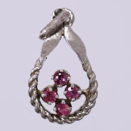 Hänge med rosa stenar, längd ca 20mm, bredd ca 10mm, 830/1000 silver Vikt: 0,9 g