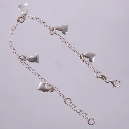 Armband, med berlocker, hjärtan, längd: ca 16 - 18cm, bredd: 2-15mm, 925/1000 silver  Vikt: 4 g