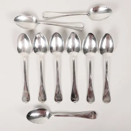 9 Matskedar, Svensk rund, längd: 16cm, Guldfynd AB, år 2000-2010, gravyr, silver Vikt: 273,7 g