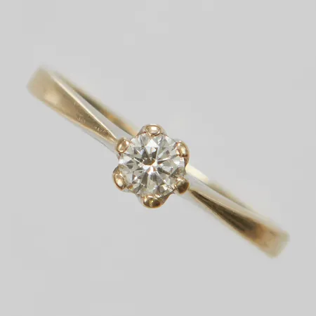 Ring, briljantslipad diamant 1 x ca 0,23ct, stl 16½, bredd 2-4mm, behöver omrodieras, 18K Vikt: 2 g