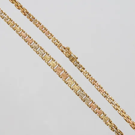 Collier, doserat, längd:45cm, bredd:3,5-6mm, rödguld/vitguld/roséguld, 14K Vikt: 16,3 g