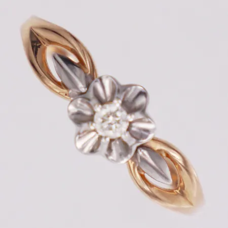 Ring, diamant ca 0,07ct P, stl 19¼, 14K  Vikt: 1,9 g