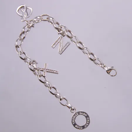 Armband med tre berlocker, Thomas Sabo, längd: ca 20cm, justerbart, bredd: ca 4-30mm, 925/1000, silver Vikt: 20,1 g