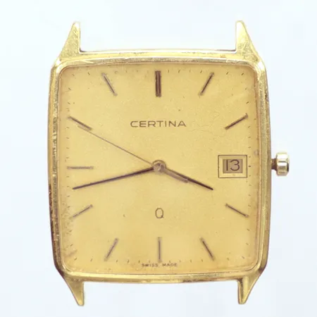 Herrur Certina utan armband, quartz, 18k datum, 27x29mm smutsig urtavla, brutto Vikt: 17,8 g