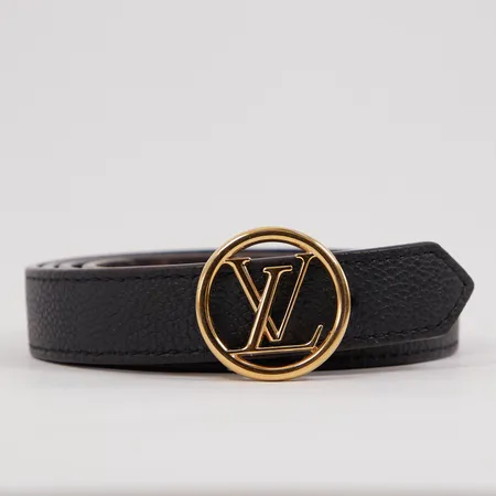 Bälte Louis Vuitton, LV Circle logo buckle, Reversible Belt, ref M0300W, längd 95cm, bredd 20mm, revercible Noir/ Monogram Canvas, kvitto Birger Jarlsgatan 2021, box Vikt: 0 g