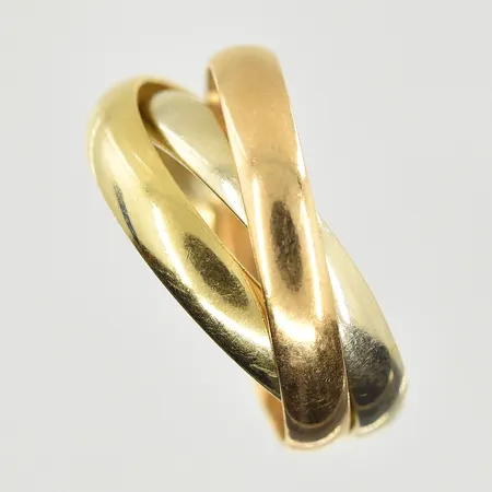 Ring, tre-delad, stl 17½, bredd 7 mm, rödguld/gulguld/vitguld, OBS ej märkesdesign, 18K. Vikt: 7,9 g