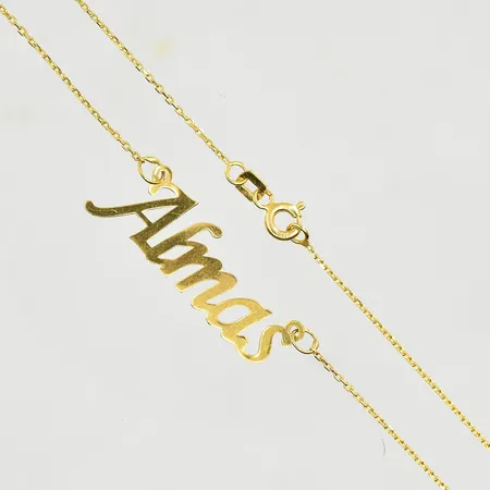 Collier med namn Almas, längd 41½ cm, länkens bredd 1 mm, 21K. Vikt: 2,8 g