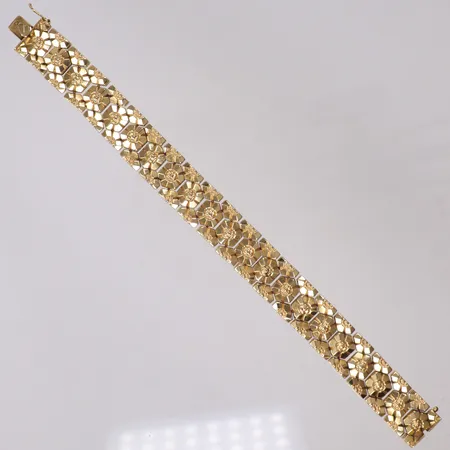 Armband mönsterdekor, längd 19cm, bredd 14,6mm,18K Vikt: 32,9 g