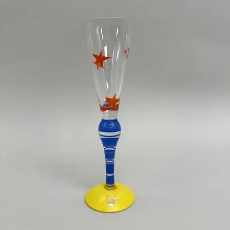 Snapsglas, höjd 19cm, Clown, design Anne Nilsson f. 1953, Orrefors, märkt AN.MN,  etikettmärkt, målad polykrom dekor, glas Skickas med paket.