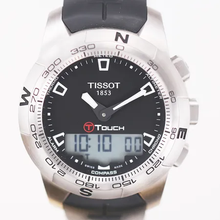 Herrur Tissot T-Touch II, Ø43mm, quartz, ref-nr: T047420A, serie-nr: 10BC0219111, stål, viklås, safirglas, kronograf, datum, väckarklocka, manual.