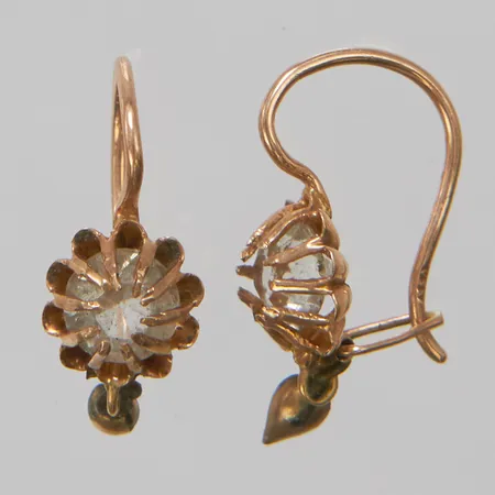 Örhängen, vita stenar, 28,5x6mm, krokar, roséguld, 14K. Vikt: 0,9 g