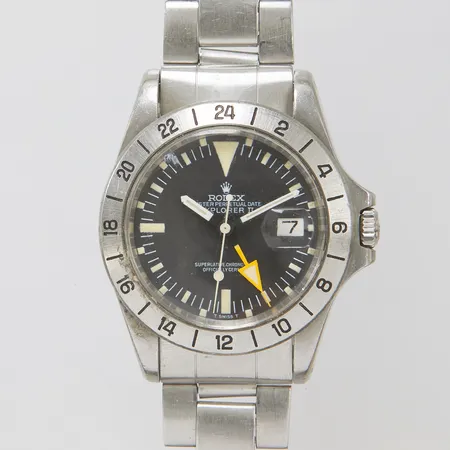 Herrur Rolex Explorer II " Steve McQueen", stål, automatisk, ref: 1655, snr: 3913270, ca 1975, Cal. 1570, verknr: D905955, boettnr: 1655, repigt glas, datum, 24H visning, oysterlänk (folded) skadad, stål, ref: 7836, viklås, inga tillbehör.