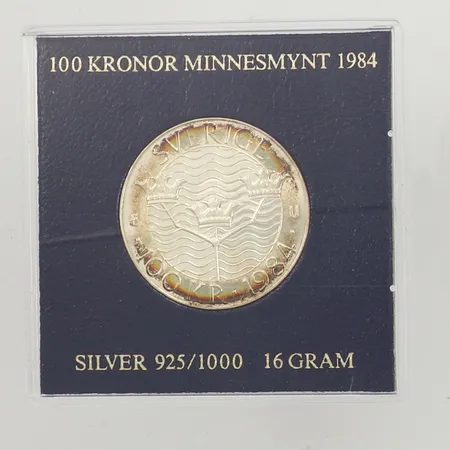 Minnesmynt, Ø 32mm, Förtroende, säkerhet, nedrustning, Stockholm Europa, Sverige 1984, nominellt värde100kr, plastetui, silver 925/1000  Vikt: 16,1 g