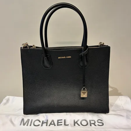 Väska Michael Kors Mercer, 32x26cm, Medium Tote Bag, svart läder, fint skick, dustbag.