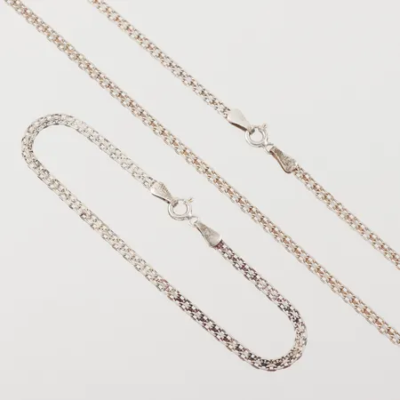 Collier och armband, längd 18.5 cm och 44 cm, bredd 2.8 mm, stämplat CGH, silver 925/1000 Vikt: 7,5 g