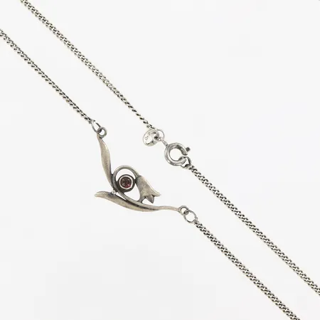 Collier med integrerat röd sten, 38,5cm, bredd: 2-13mm, silver 925/1000 Vikt: 3,9 g