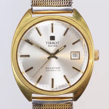 Herrur Tissot Seastar Ø37mm ref nr. 44641-5X cal. 2481 ca 1970-tal, automat, datum, repig, med sliten stållänk (ej original) 