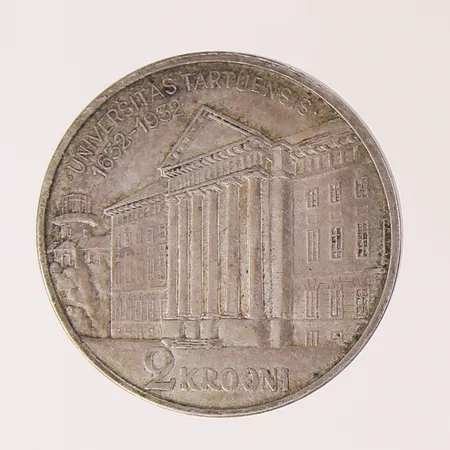 Mynt 2 Krooni, Estland 1930, Ø30mm, silver 500/1000.  Vikt: 12 g