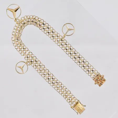 Armband X-länk, 20cm, bredd 8,6mm, 3 berlocker Ø 11,5mm, 18K Vikt: 10,4 g