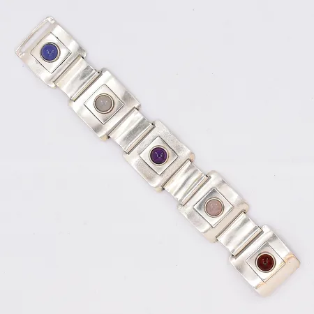 Armband, design Ackert, år 1954, 21cm, bredd 30mm, färgade stenar, silver  Vikt: 75,2 g