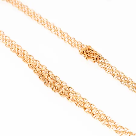 Collier x-länk i 18K guld. Modell två X med stav. Den är 45 cm lång, 7,3 - 11 mm bred och väger 26,4g. Kistlås. Fint skick!