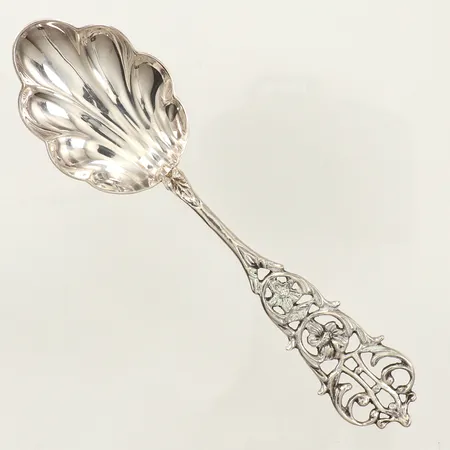 Kompottsked, skaft med genombruten dekor, längd ca 14cm,  Gewe Silvervarufabriken Ab år 1957, silver Vikt: 21,1 g