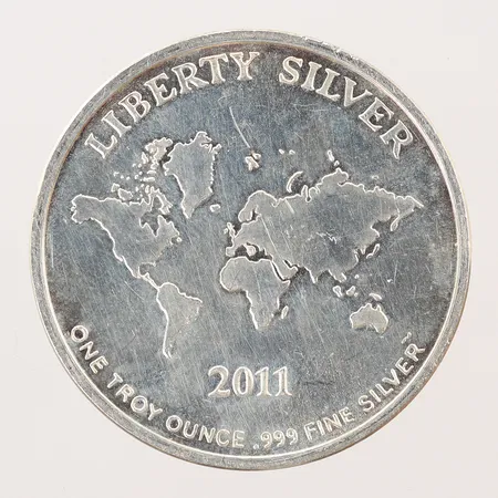 Mynt, Liberty Silver, Ø39mm, motiv "silver is money, 2011", silver,  999/1000   Vikt: 31 g