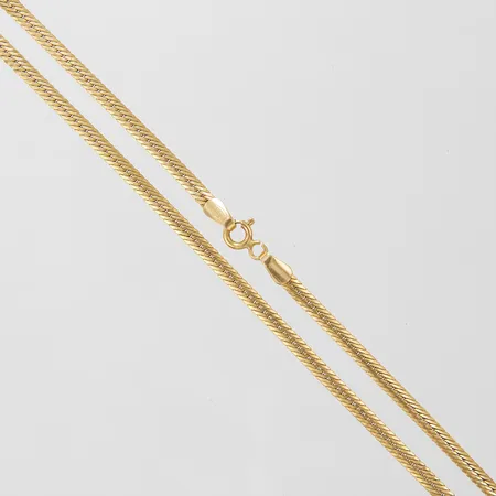 Collier, längd:55cm, bredd:3mm, italienska stämplar, defekt lås, 18K Vikt: 13 g