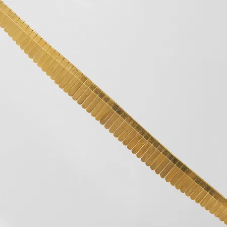 Stelt collier, längd:43cm, bredd:6-13mm, glapp i låset, italiensk stämpel, 18K Vikt: 40,1 g