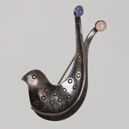 Brosch, fågel med stenar, Lennart Haglund, Stockholm 1957, 30x55mm, 925/1000, sterlingsilver Vikt: 9,5 g