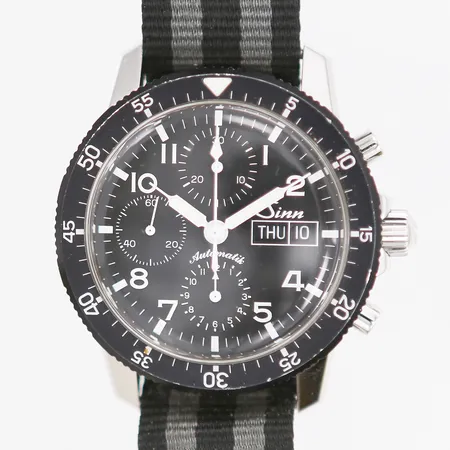 Herrur Sinn Chronograph, stål, automatisk, ref: ST103 dnr: 103.32681, natoband, extra stållänk, Ø 40mm, box, certifikat 2017.