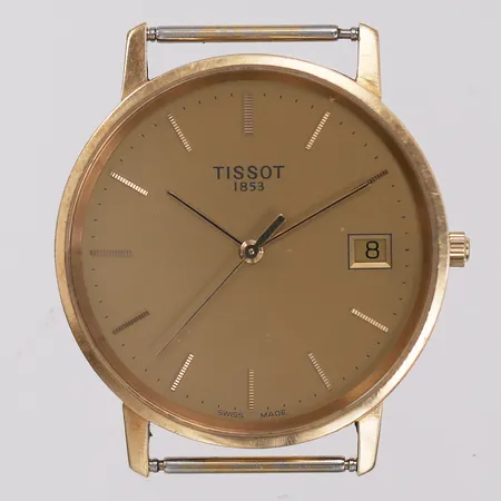 Herrur Tissot, 18K, quartz, Ø33mm, gravyr, går ej, repig, inga tillbehör, 18K bruttovikt 20,5g.