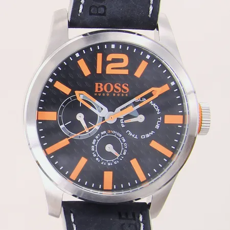 Herrur Hugo Boss Orange Paris, stål, quartz, ref-nr: HB.242.14.2810, serie-nr: 9.015.184, kronograf, dag, datum, Ø47mm, mineralglas, tag, manual, box samt ytterkartong med slitage, batteribyte krävs