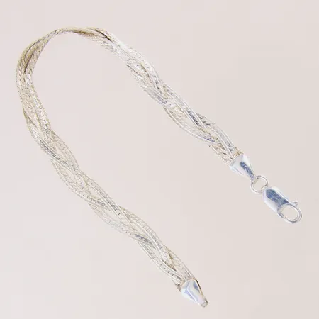 Armband, flätad, längd 18,5cm, bredd 5mm, silver 925/1000 Vikt: 6,1 g