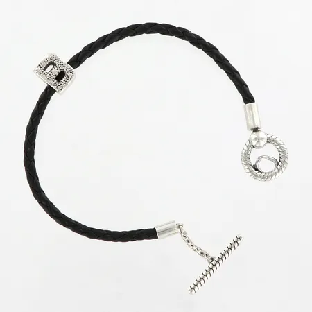 Armband Pandora, tyg samt silver, defekt, silver 925/1000 Vikt: 8,2 g