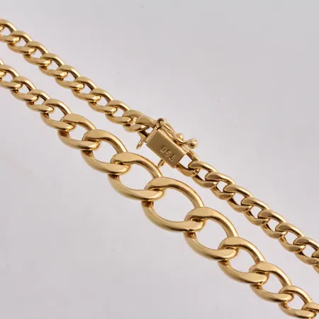 Collier i 18K guld, 18,5cm, docerat Pansar, ihåligt, bredd 4,5-10mm, säkerhets kedja saknas, fint skick, vikt 20,42g.