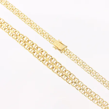 Collier, doserad X-länk med stav, 44,5cm, bredd 5-9mm, 18K. Vikt: 19,3 g