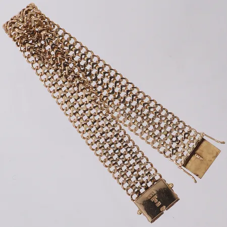 Armband, fiskbenslänk, längd 19cm, bredd 15,2mm, 18K  Vikt: 28,6 g