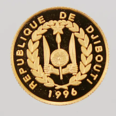 Mynt, Ø13,9mm, 250 Djibouti franc, Historie De La Navigation, 1996, Garantikort, 24K,  Vikt: 1,3 g