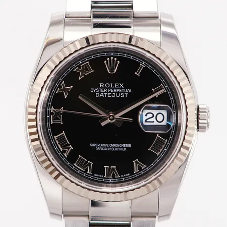 Herrur Rolex Oyster Perpetual Date Just stål, automatisk, Snr:44VE4033, Refnr:116234, Cal 3135, Verknr:06Z28226, 36mm, Oysterlänk 1RX 18cm, viklås, inga tillbehör, vikt: 122,8 gram