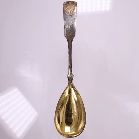 Kompottsked, modell Snäcka, Danmark, längd ca 17,5g, delvis förgylld, gravyr. 813/1000 silver