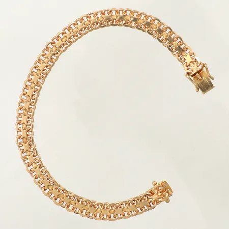 Armband X-länk, längd 18cm, bredd 6,8mm, Ringvägen Gulddesign Ab, år 1991, 18K  Vikt: 15 g