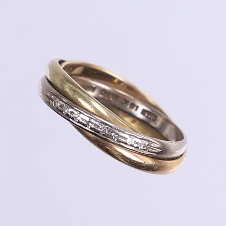 Ring med diamanter ca tot 0,10ct, stl 17, bredd 4,5mm, rödguld/vitguld/gulguld, 18K Vikt: 4,9 g