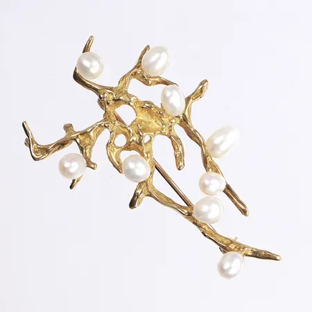 Brosch med pärlor, 55x33mm, säkerhetsnål i 14K, 18K, bruttovikt 11,9 g Vikt: 11,9 g