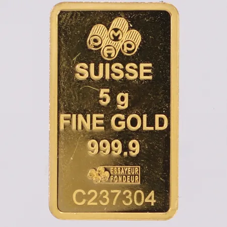 Guldtacka Pamp Suisse, 22,1x13,1mm, srn: C237304, bruten plombering, 24K Vikt: 5 g