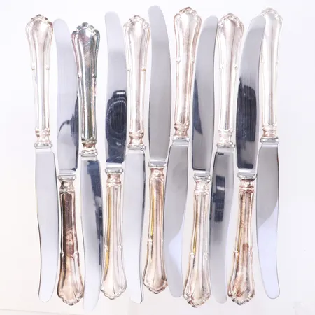 11 Bordsknivar, 21,5cm, modell: Saga, blad i rostfritt stål, 830/1000 silver Vikt: 574,5 g