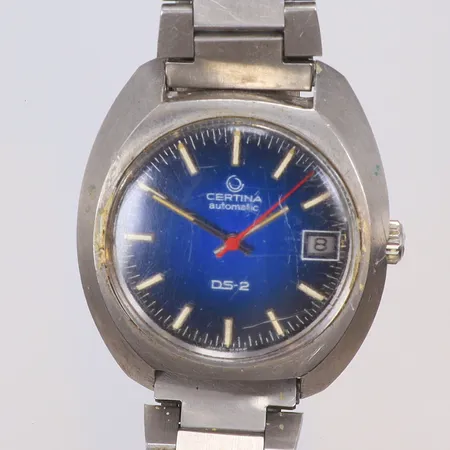 Herrur Certina DS-2 Ø38mm, automat, repigt glas, med slitage, ca 1970-tal, med stållänk ej original 