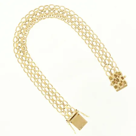 Armband X-länk, 19cm, bredd: 10mm, Brofod, Falköping, år 1972, kistlås, 18K,  Vikt: 17,9 g
