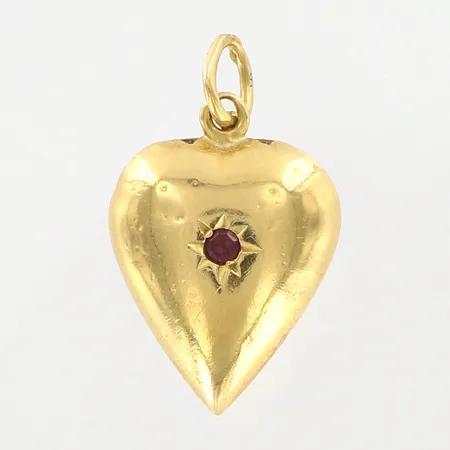 Hänge hjärta med röd sten, 20mm, 18K,  Vikt: 1,4 g