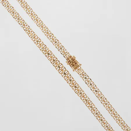 Collier, doserad X-länk med stav, längd: 42,5cm, bredd: 5,3-6,7mm, svenska stämplar, 18K Vikt: 12,1 g